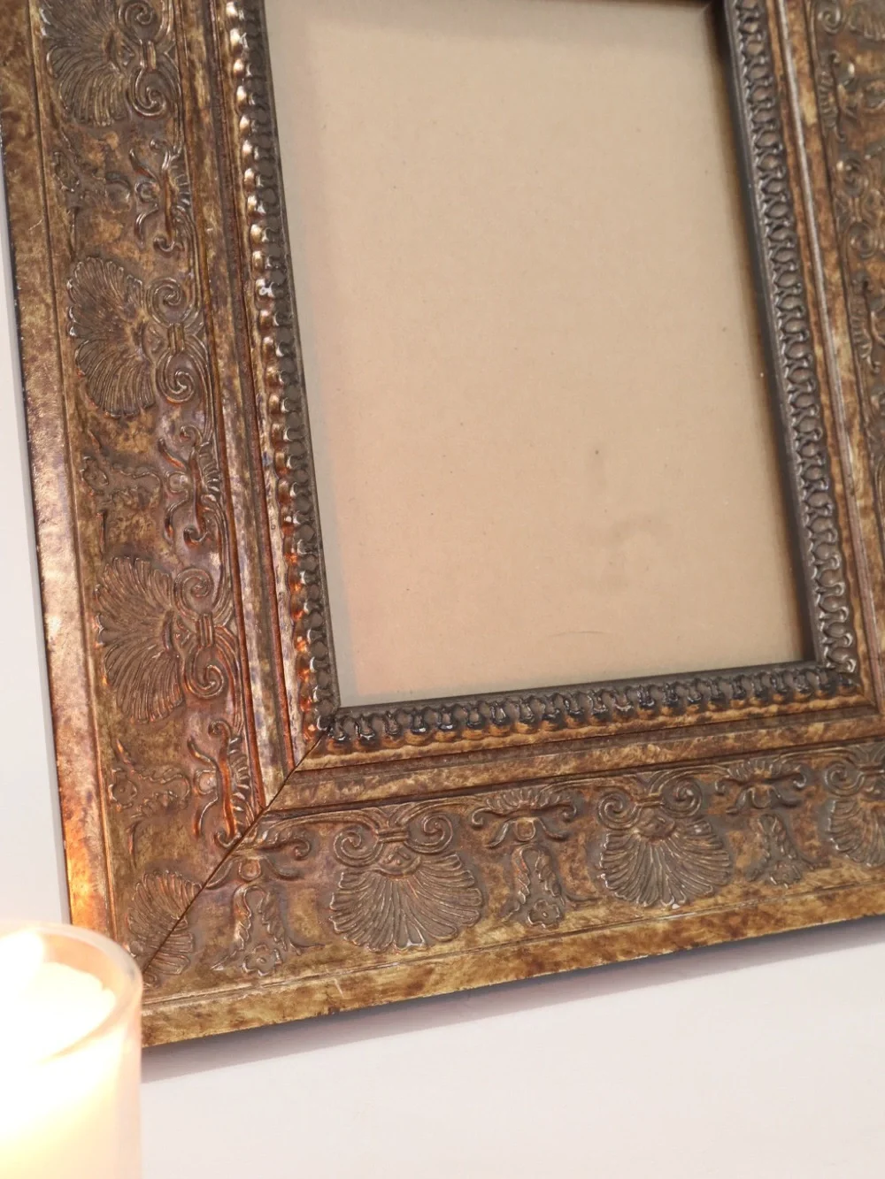 Ornate Antique Style Bronze Gold-toned Photo Frame Baroque embossed shell 9x11